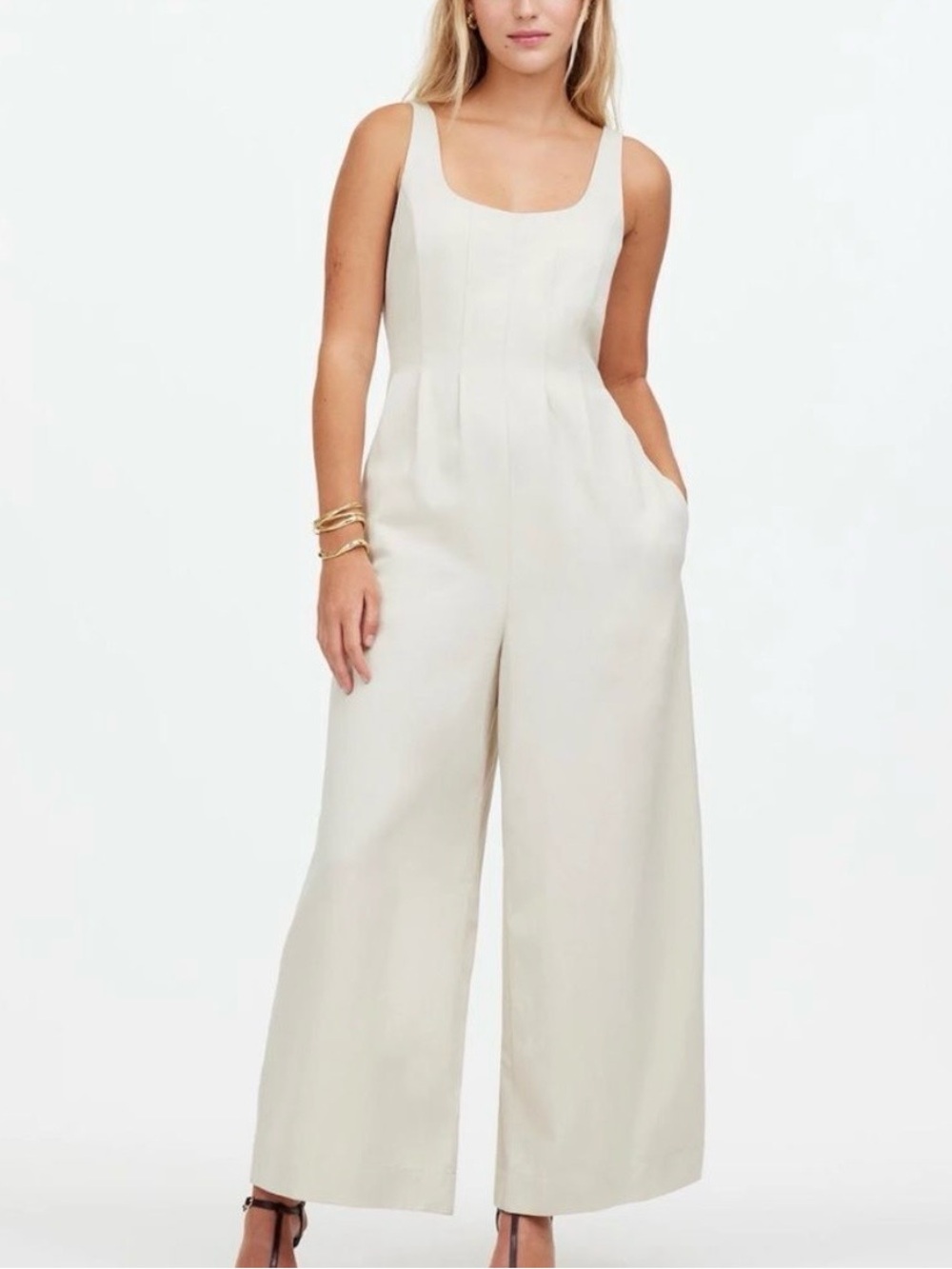 Madewell Cream Wide-Leg Square-Neck Jumpsuit